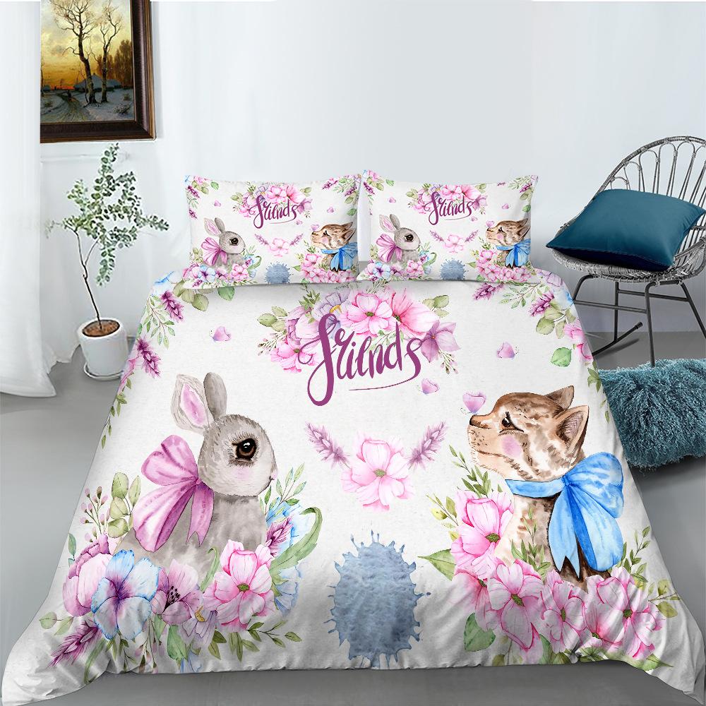 Cartoon Animal Quilt Cover Pillowcase Two Or Three-Piece Set Polyester Digital Printing
