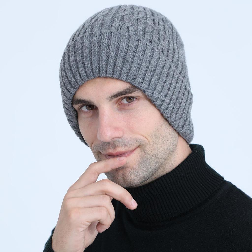 New Plus Velvet Men's Solid Color Knitted Pullover Cap Autumn and Winter Warm Cycling Ear Protection Cap