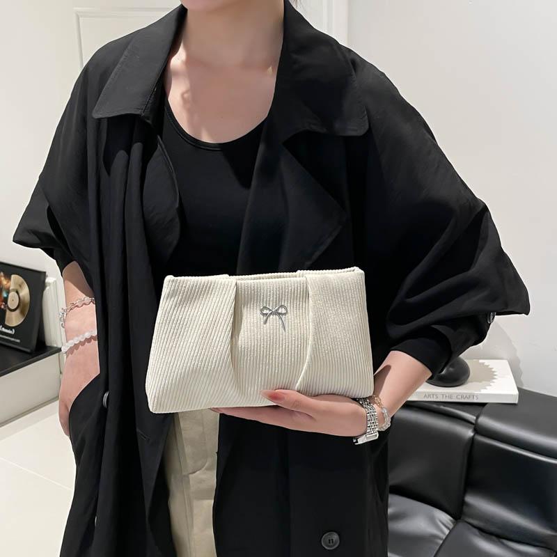 Bow Decoration Women Evening Clutch Bag Corduroy Evening Purse Large Capacity Soft Clutch