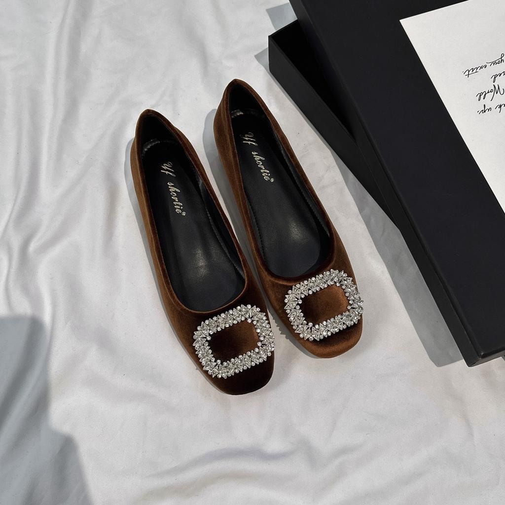 5 Cm Higher Sparkling Rhinestone Suede High Heels Women's 2025 New High-end Round Head Soft Sole Shallow Mouth Single Shoes