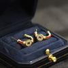 New Chinese festive atmosphere red rope copper coin earrings temperament versatile diamond set 925 silver needle stud earrings women's model