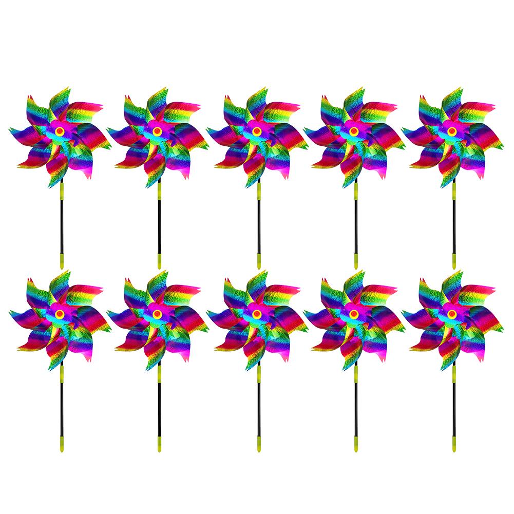 

10 Pack Sparkly Bird Repellent Rotating Windmill with Stakes Extra Sparkly Pinwheel Bird Repellent Devices for Garden Yard Decor