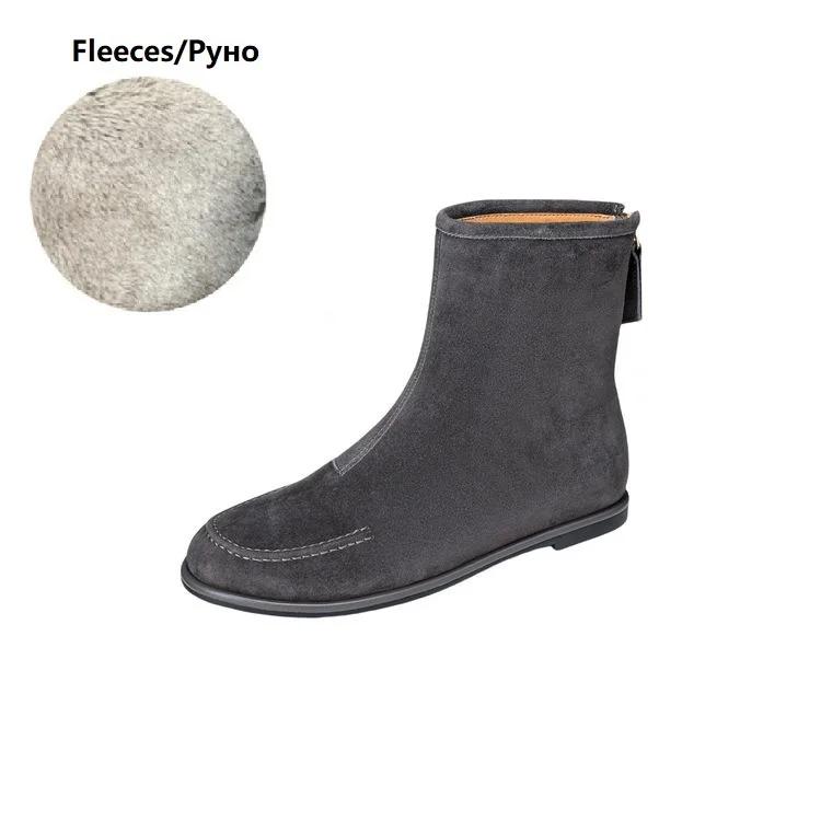 Fashion 2025 NEW Autumn Women Boots Sheep Suede Leather Women Shoes Round Toe Low Heel Shoes Slip-on Chelsea Boots Zipper Short Boots
