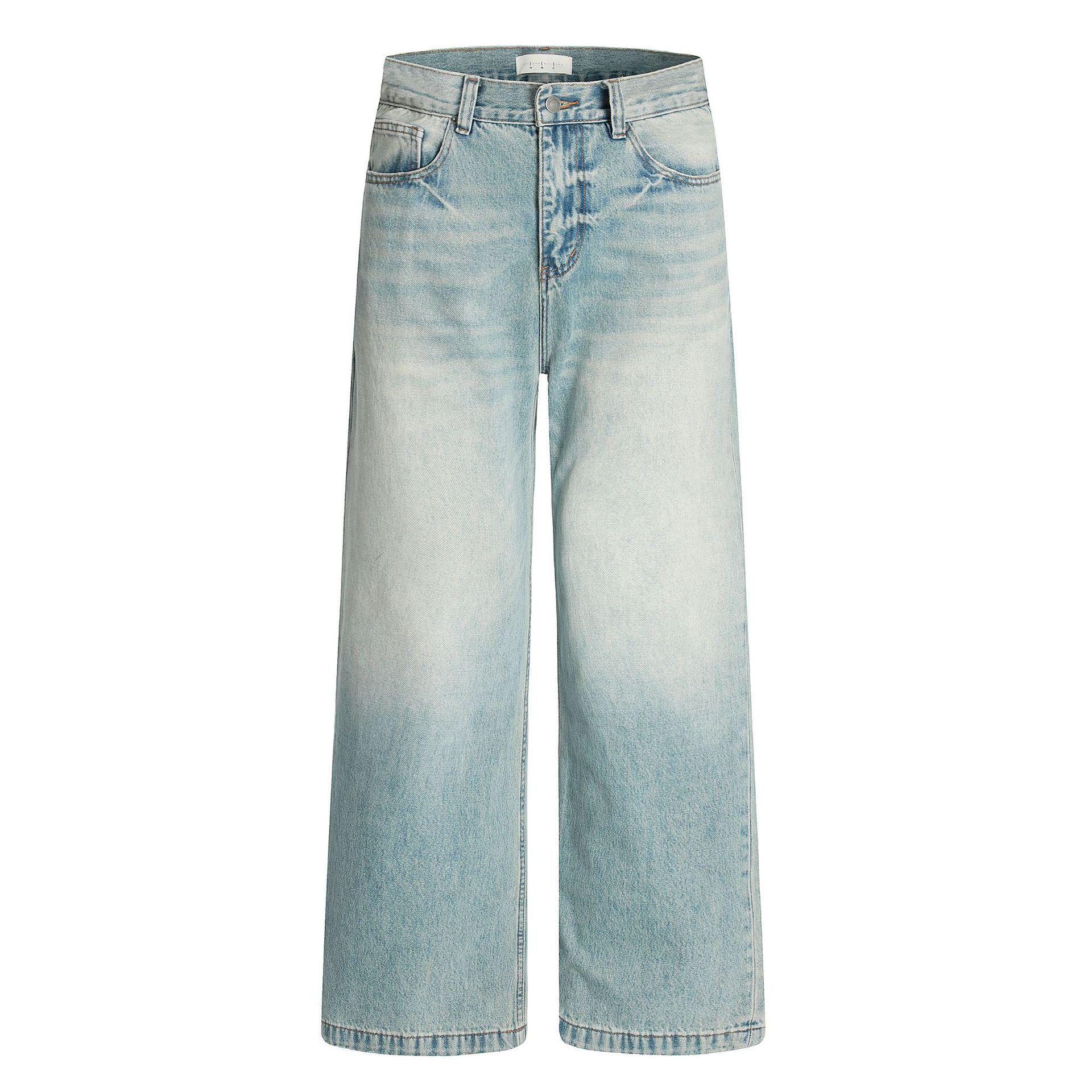 11KN Unisex Washed Blue Distressed Wide-Leg Jeans M