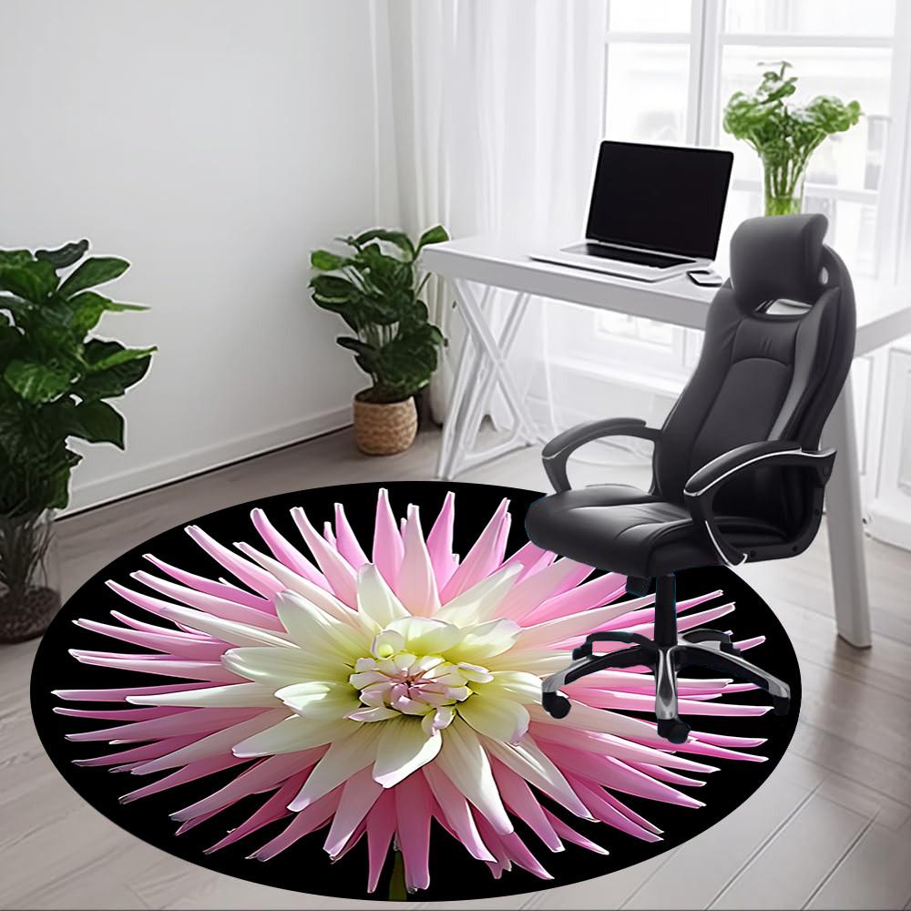 1pc Pink Dahlia Flower Chair Carpet for Office, Round Non Slip Durable Large Size Office Carpet, Suitable for Office