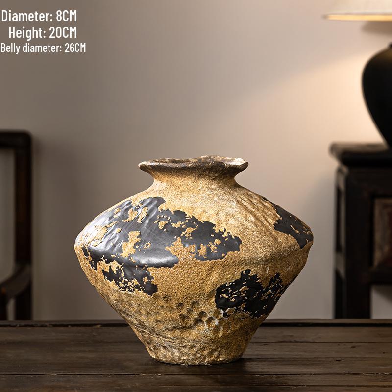 Handmade Retro Distressed Ceramic Vase - Large Coarse Pottery Jar for Flower Arrangements In Bed and Breakfast Hotel