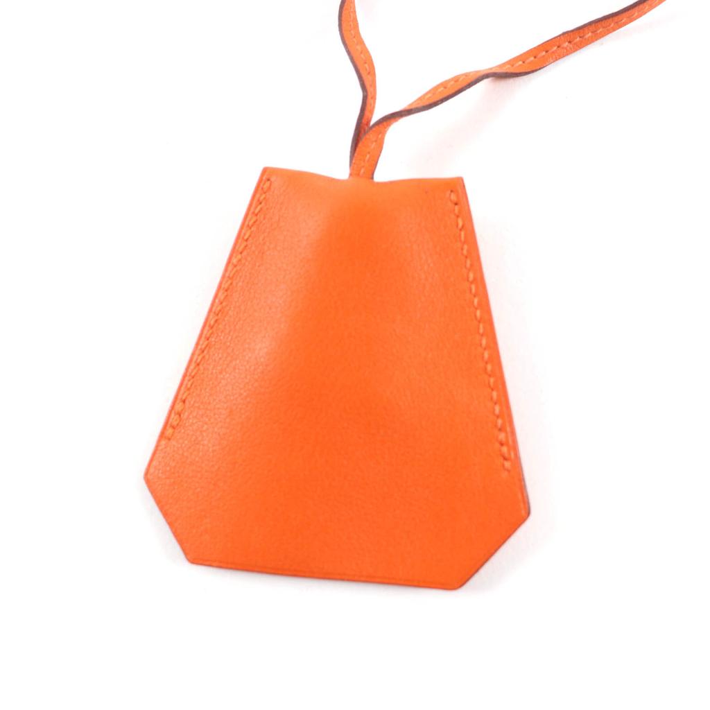Great HERMES Necklace Margiela-era large clochette with key ring Orange leather Used