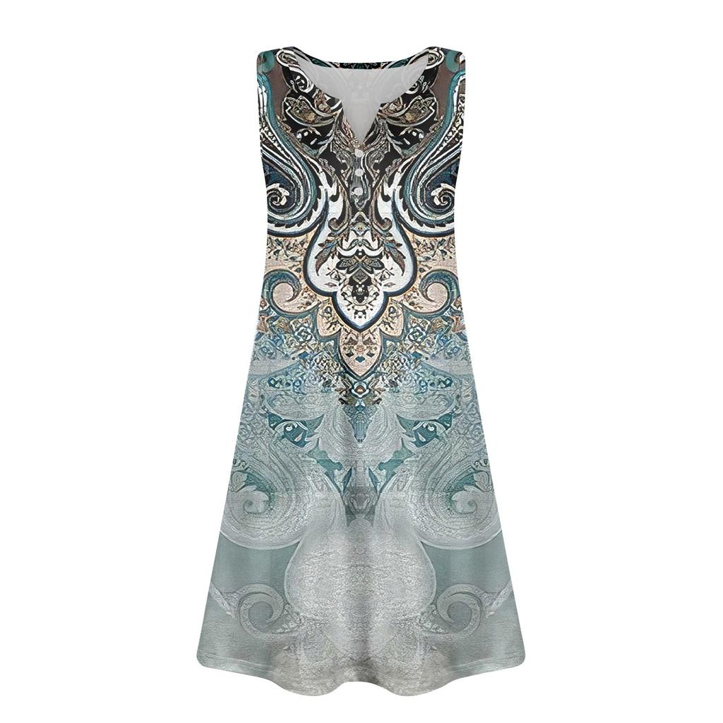 Womens Summer Dresses Loose V Neck Sleeveless Sundresses Dress With Pockets