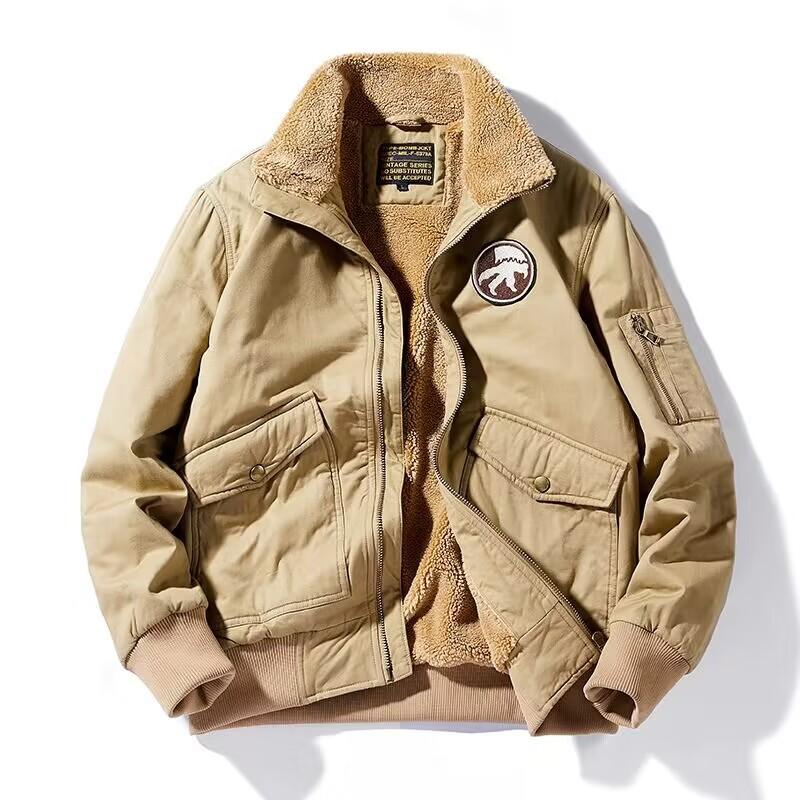 Abbigliamento da Lavoro da Uomo Giacca in Velluto d'Agnello Plus Velluto Ispessito Larga Taglia Grande Revers Giacca da Volo Calda