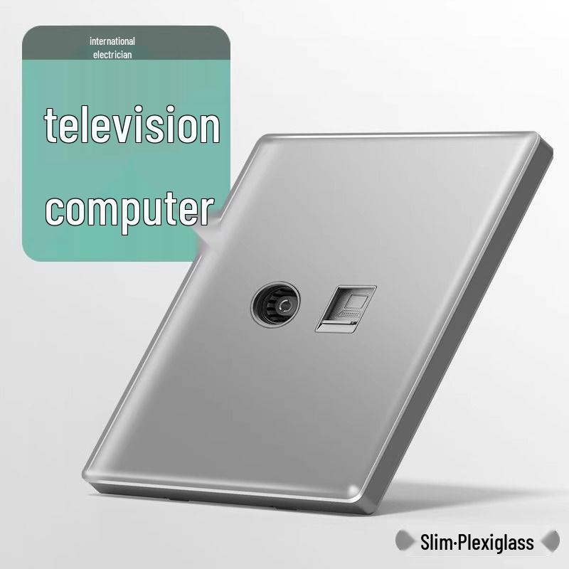 Bardzo cienki panel przełącznika i gniazdka z szarego szkła kryształowego - Typ 86, montaż podtynkowy, zestaw pięciootworowy do użytku domowego.