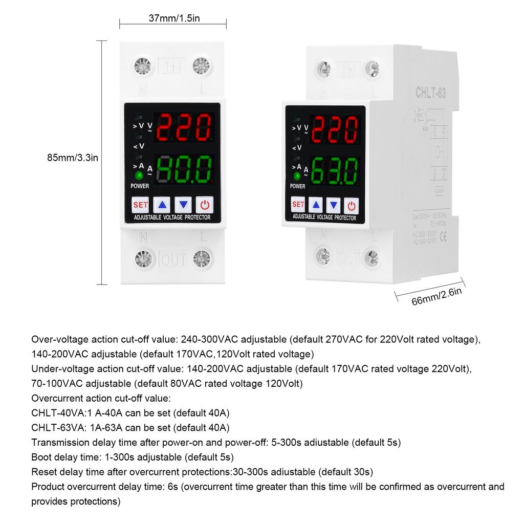 Dual Display Adjustable Voltage Protector Intelligent Over Voltage Under Voltage Over Current Protect Device Home Relay