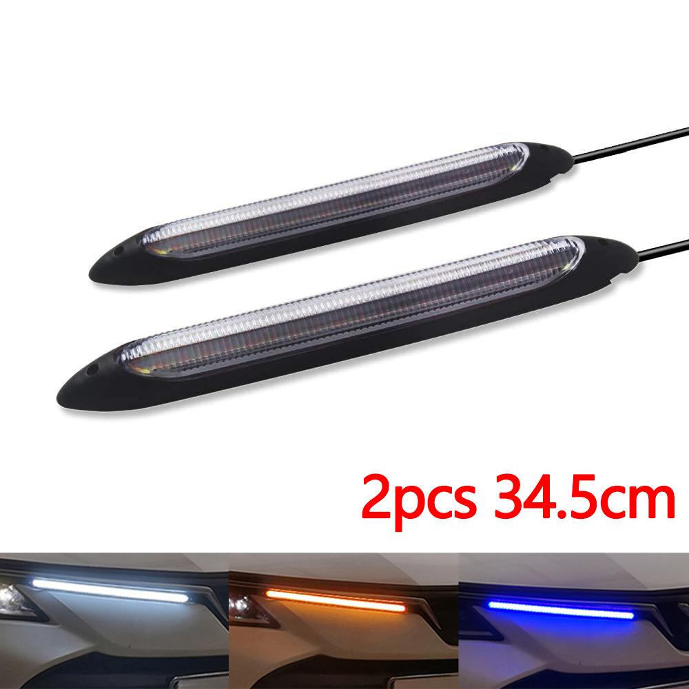 Car DRL Daytime Running Strip Headlight Ambient Decoration Turn Signal Lights Sequential Yellow Flow White Day Lamp Accessories
