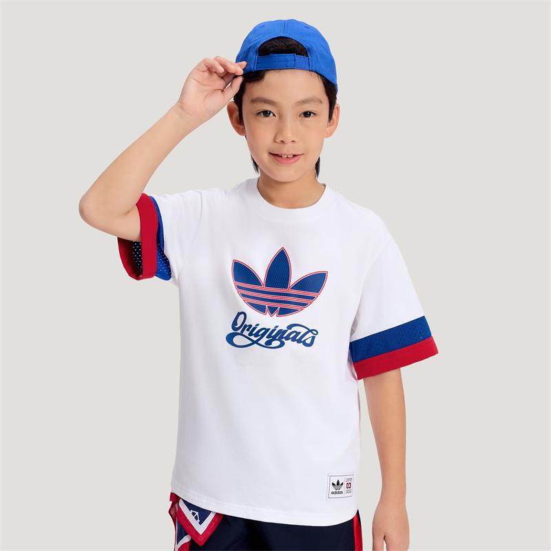 adidas Originals Casual Sports Suit Basketball Tracksuit Loose Round Neck Pullover Short Sleeve 2-Piece Set Kids Suit KG3340