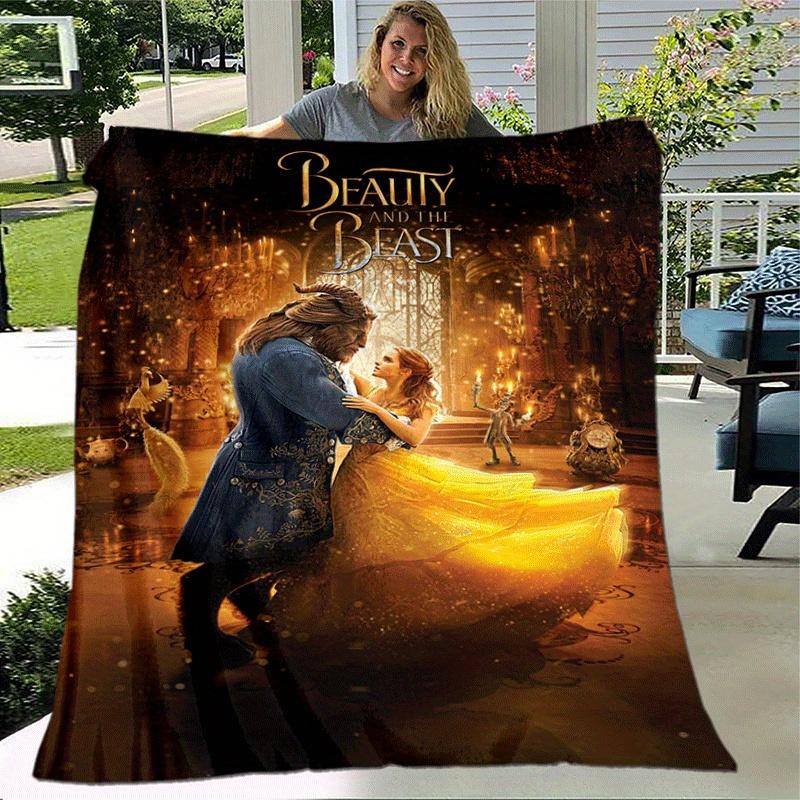 1pc Beauty and The Beast Printing Blanket - Soft, All-Season Throw for Office Blanket, | Personalized Gift with Adorable Cartoon Design