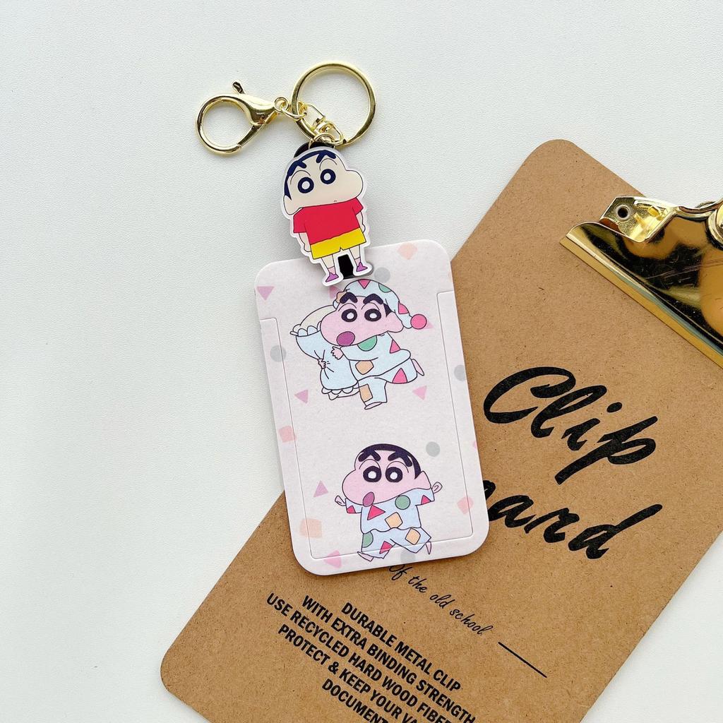 Kawaii Anime Crayon Shin-chan Keychain Couple Student Id Bus Bank Access Control Card Case Shin Chan Accessory Hanging