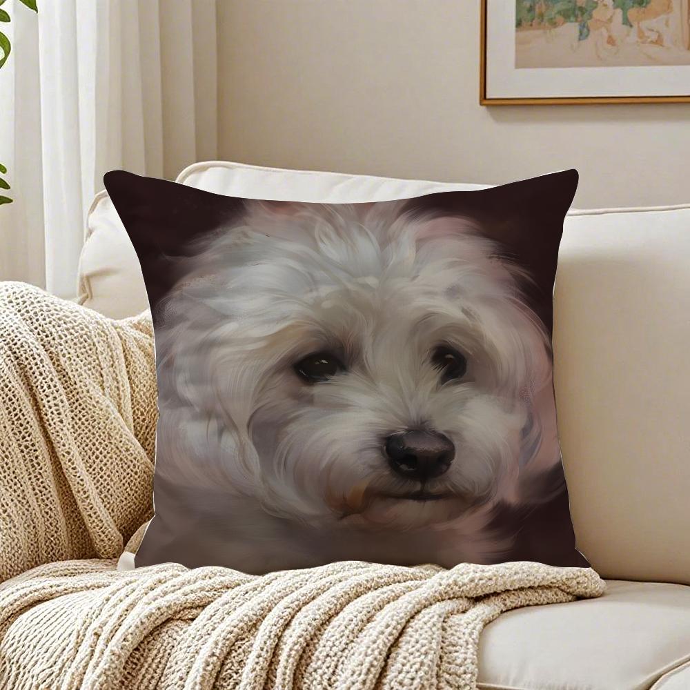 BBichon Frise Cushion Cover Linen Pillowcase Soft for Sofa Bed Home Room Decor