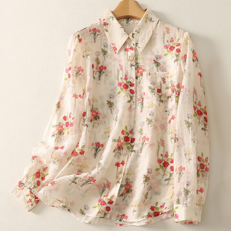 

Women s Vintage Floral Print Long Sleeve Sun Protection Shirt - Spring Thin, Stylish & Elegant 2XL (Recommended 140-160 jin)