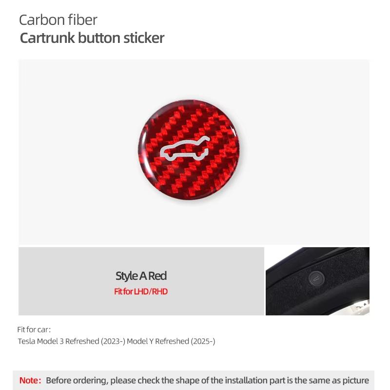 For Tesla 2019- Model 3 Highland 2026 Model Y Juniper Carbon Fiber Rear Trunk Switch Button Trim Sticker Car Interior Accessory