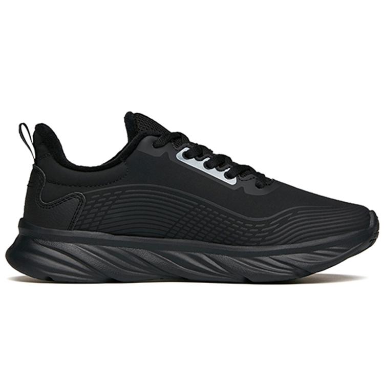 Anta Running Collection Cushioning Low Top Running Shoes Women's Pure Black Leather Upper Fleece Lined 122145571-10
