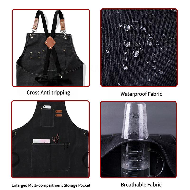 New Fashionable Waterproof Canvas Kitchen Apron Women's Men's Chef Work Apron Barbecue Restaurant Bar Store Cafe Beauty Nail Studio Uniforms
