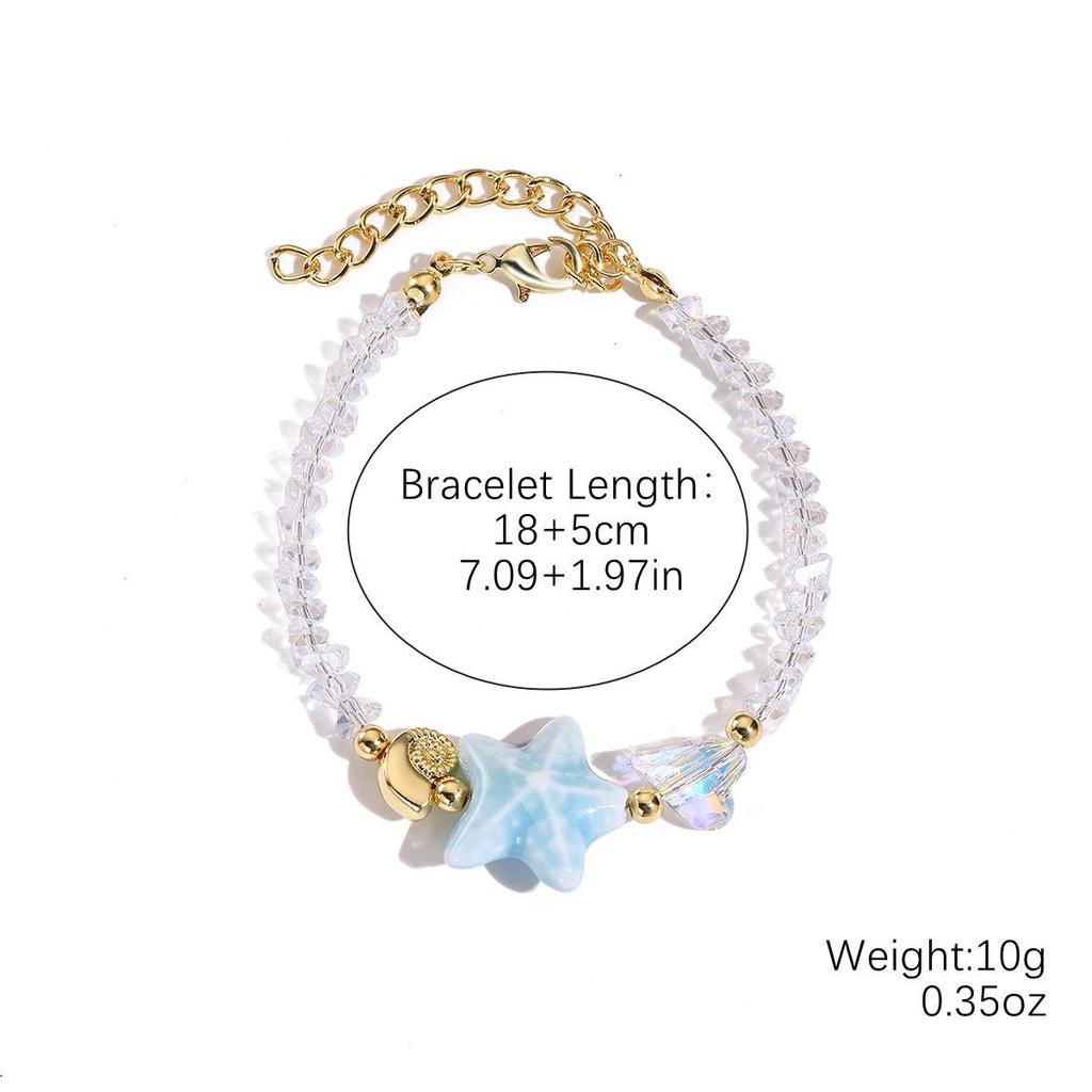 Set Collana e Bracciale Stella Marina in Cristallo per Vacanze al Mare Europeo-Americano