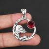 925 Sterling Silver Skull Crescent Moon Pendant Necklace with Garnet Stone for Men & Women Punk Rock Biker Jewelry Gift