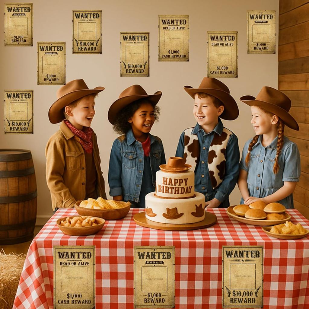 Gueevin 36 Pcs Western Wanted Photo Cutout Signs Cowboy Cowgirl Wanted Picture Cut Outs for Birthday Halloween Western Themed Party Supplies