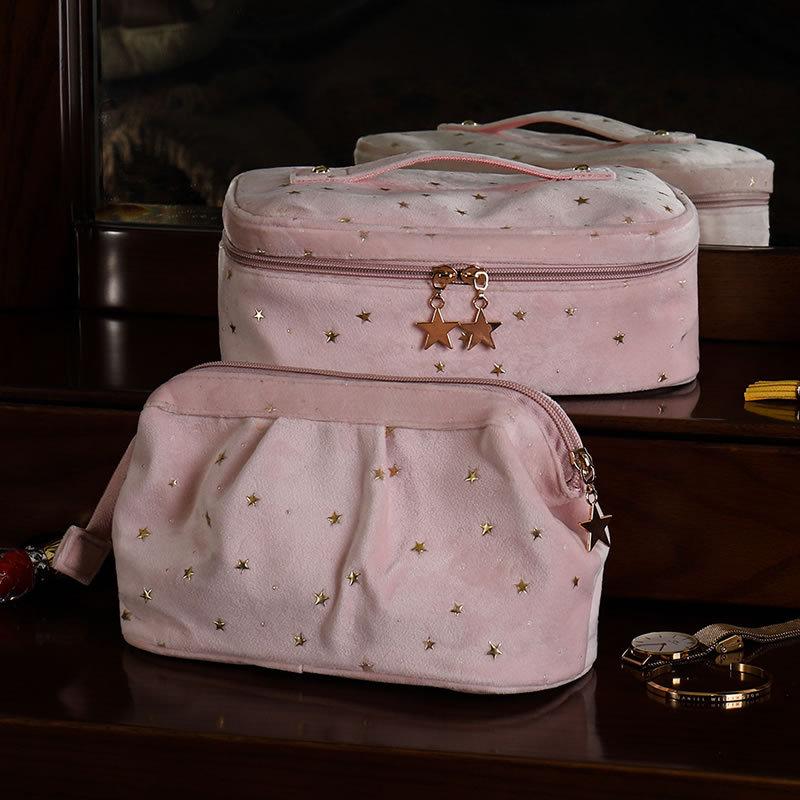Hot Golden Velvet Cosmetic Bag, Toilet Bag, New Ins Women's Portable Large-capacity Storage Bag