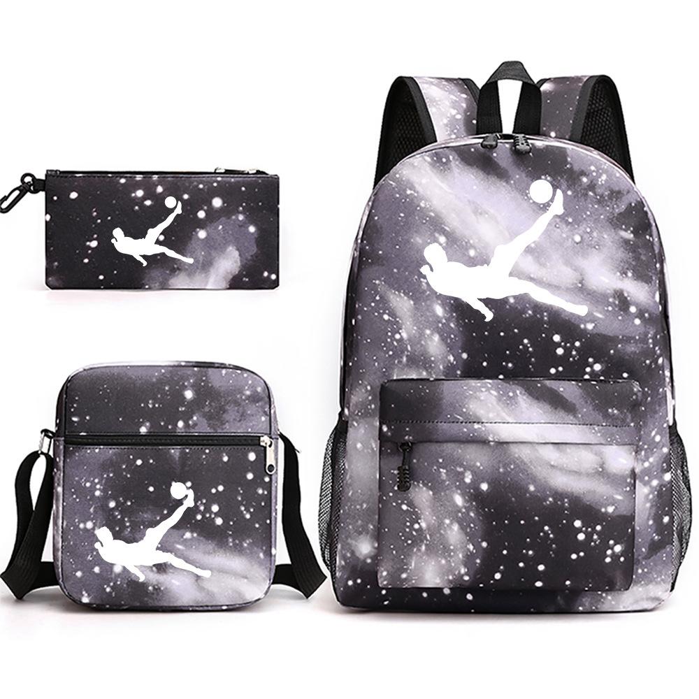 Large capacity schoolbag with shoulder strap; student three-piece pencil case set