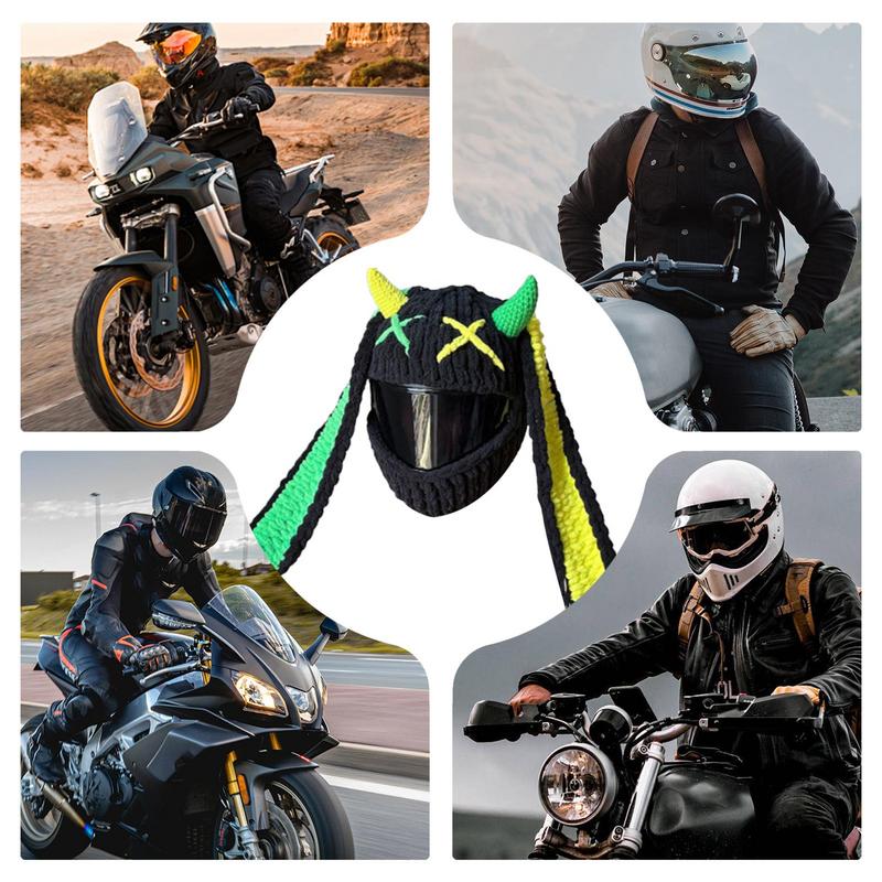 Helmets Cover Motorcycle Cute Cartoon Motorbike Helmet Hat Knitted Handmade Crochet Craft Protective Cover Helmets Accessories