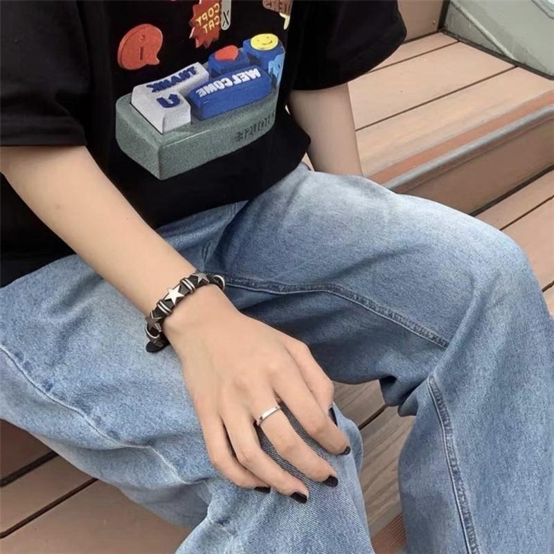 Goth Vintage Star Leather Alloy Bracelets For Women Men Gothic Retro Couple Bracelet Rock Party Jewelry Accessory-Decor Dropship