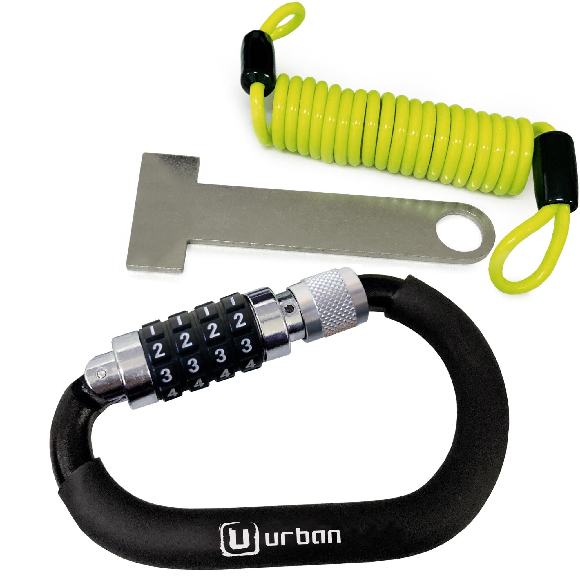 

Urban UR140 Motorcycle Helmet Lock with Combination Carabiner Bicycle Carabiner Lock Helmet Buckle Cable, Anti-Theft Lock, Anti-Theft T-Adapter
