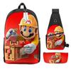 Animation Backpack, Super Mary Primary School Student Print Children'S Backpack Satchel Pencil Case Three-Piece Set