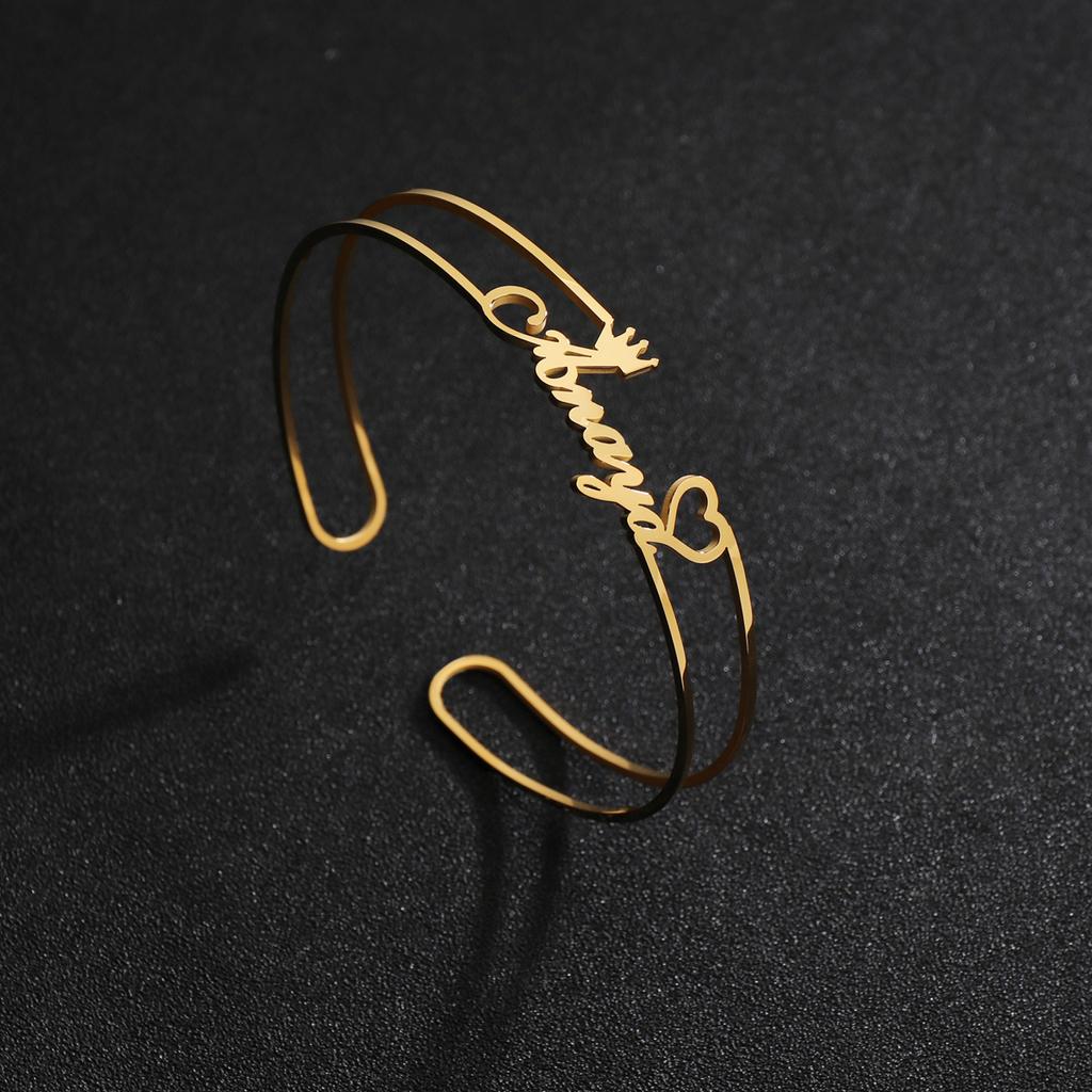 Atoztide Personalized Custom 10mm Letter Name Bracelet for Women Men Stainless Steel Hollow Bangles Birthday Jewelry Gift