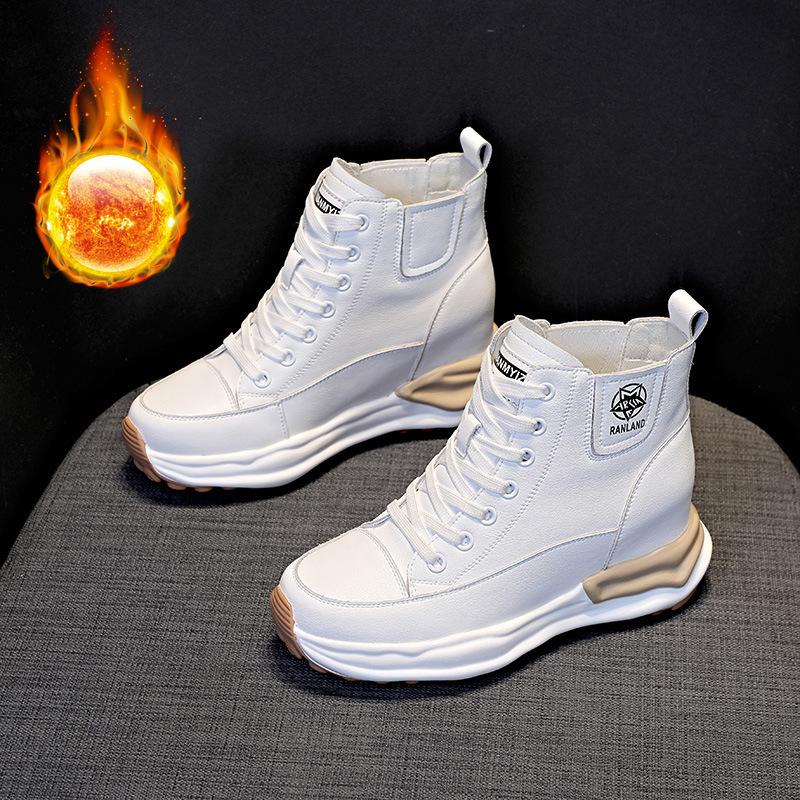 Women's shoes 2026 autumn new muffin single shoes versatile high heel thick sole inner height increase casual high top shoes short boots