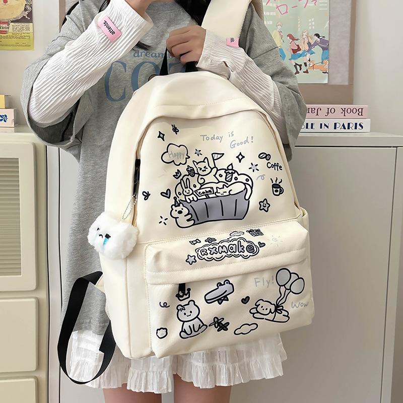Cute graffiti college style schoolbag women's casual fashion versatile high-value backpack lightweight large-capacity backpack
