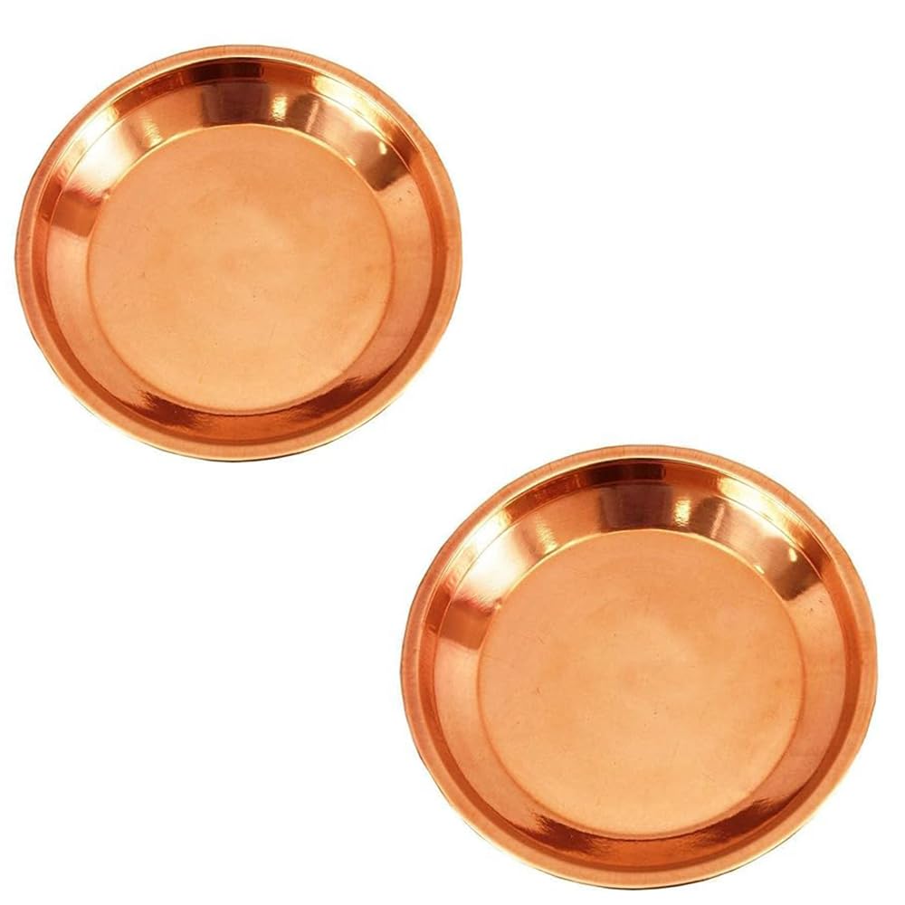 RSINC Copper Pooja Thali Plate, Copper Taman for Pooja (7.5 inch) | Pooja Samagri Keeping Items Thalis Mandir Diyas Aarti Deepa Decoration Pack of 2 |