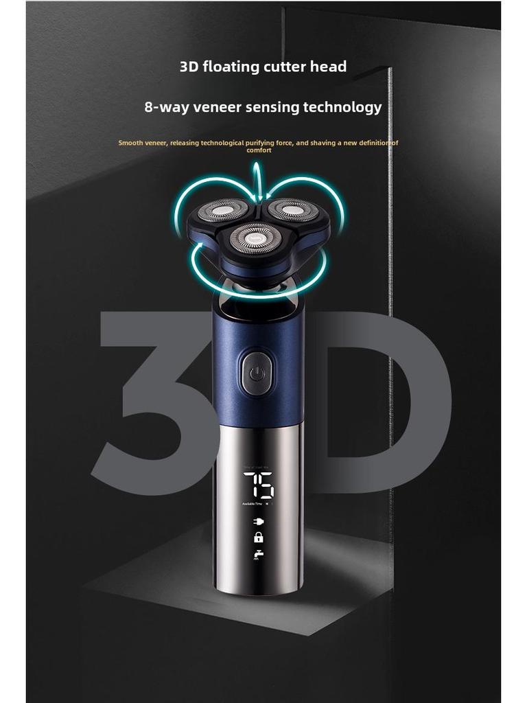 Men's Rechargeable Wet & Dry 3D Floating Shaver - Full Body, Washable, Electric, Three-Blade.