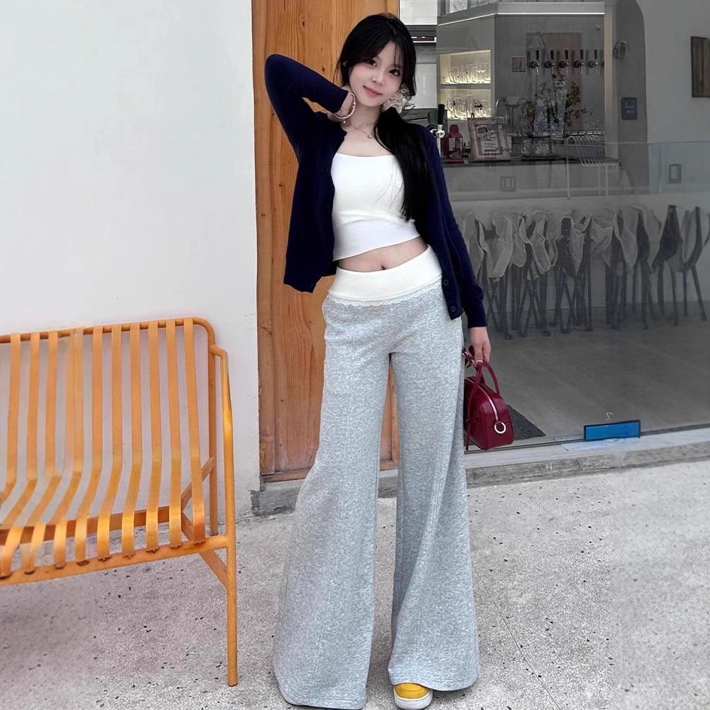 

In Stock: 2024 Lace Waistband Fleece-Lined Wide-Leg Pants for Women - Autumn/Winter Loose Fit S
