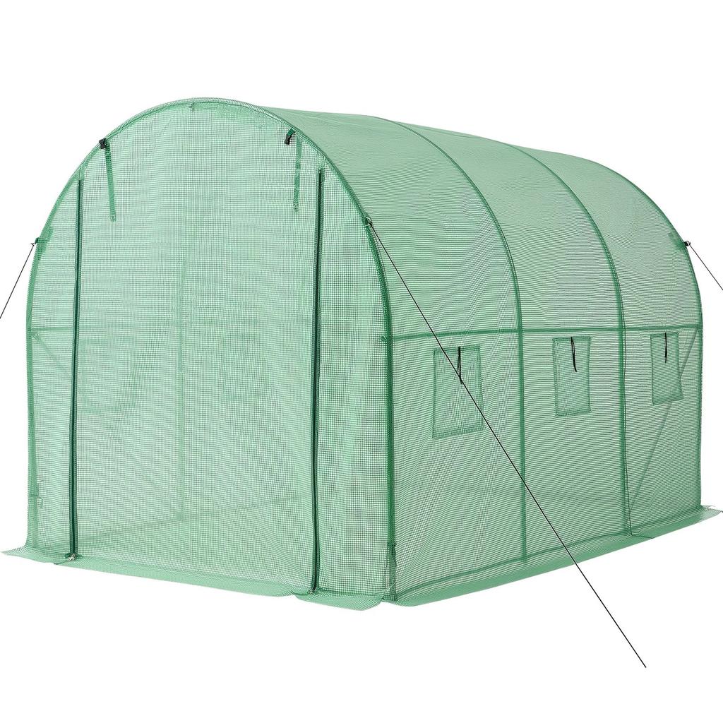 Walk-in Tunnel Greenhouse, 2.93x1.97x1.94 M Hoop House Greenhouse Tunnel with Watering System, Plant Hot House with Steel Frame, PE Cover, Roll-Up