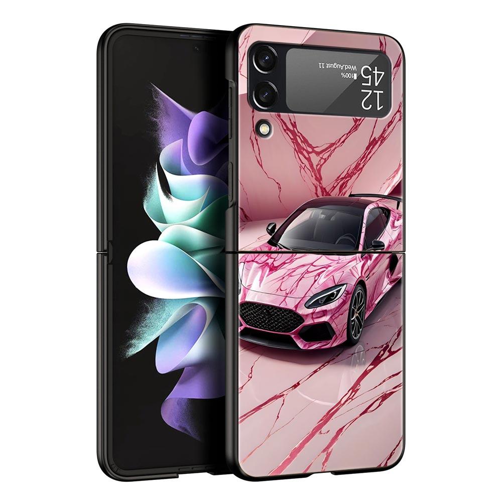 Fashion Pink Car Pattern Hard PC Phone Case For Samsung Galaxy Z Flip 7 6 5 4 Black Cover For Galaxy Z Flip 3 Foldable Shell Bag