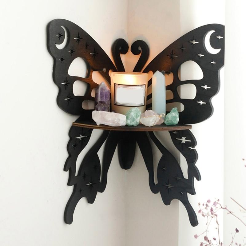 Butterfly Shaped Decorative Stand Fashionable Wall Shelf with Large Capacity Wood Jewelry and Perfumes Storage Rack