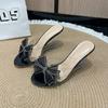 Fashion 2025 Summer Fashion High Heel Sandals for Women, Bow Bow, Slope Heel, Straight Line, Wearing Outside, Fairy Wind Cool Slippers
