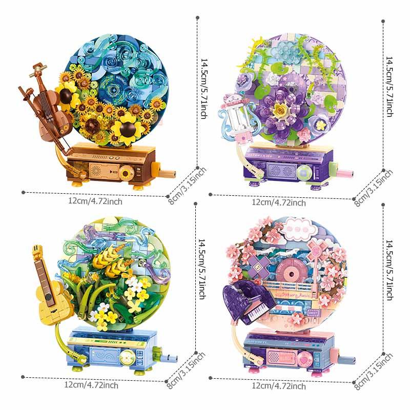Non-Toxic Sembo Fantasy Cd Player Assemblage Building Blocks Kits Moc Flowers Record Home Decorations Ornaments Kids Toys Birthday Gifts