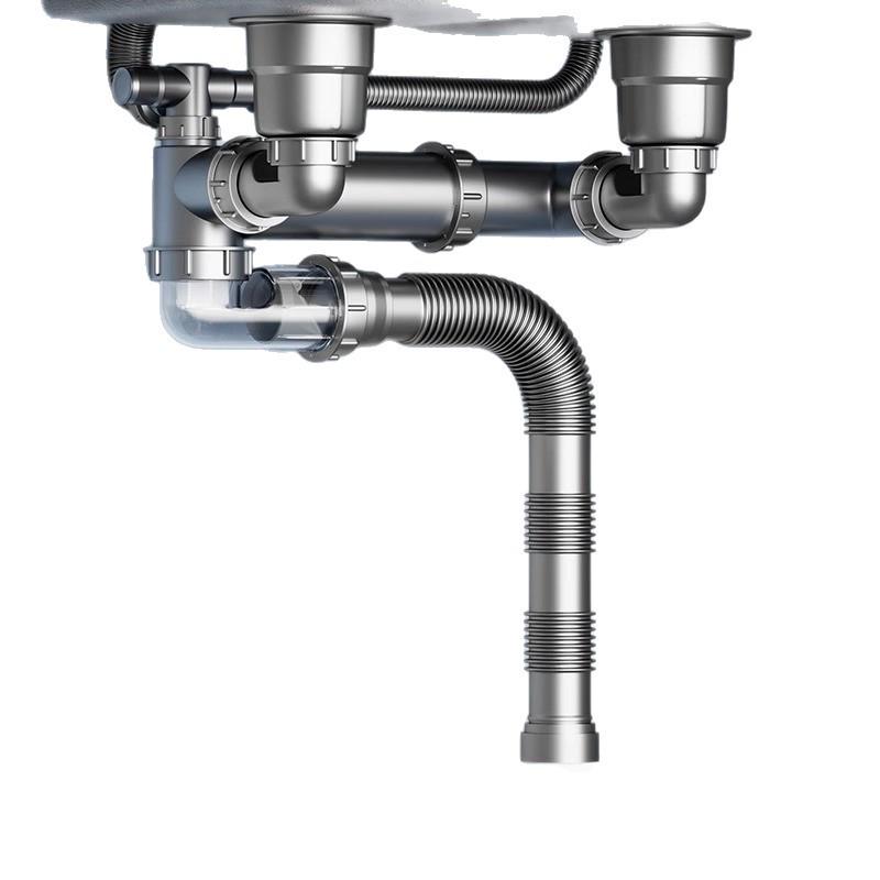 Anti-Clogging & Odor-Resistant Kitchen Sink Drain Pipe for Vegetable Washing Basin (Single/Double Bowl)