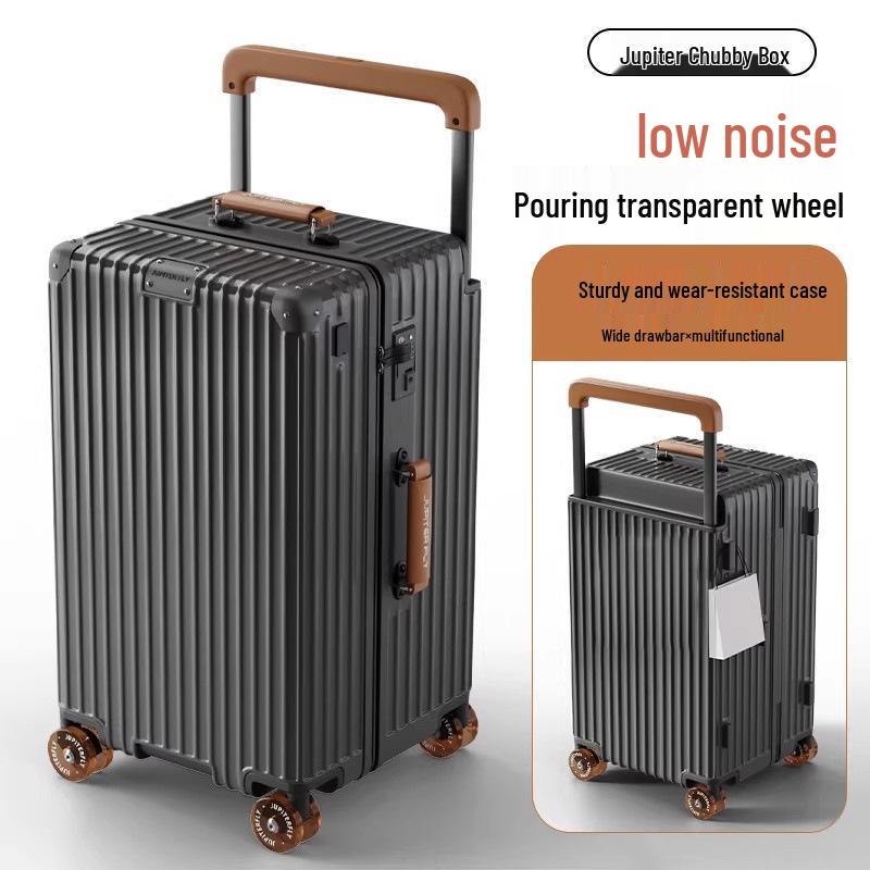 New Wide Pull-Rod Leather Luggage: Women's 20-inch Travel Case, Men's Carry-On, 24-inch, 28-inch with Combination Lock, Large Capacity