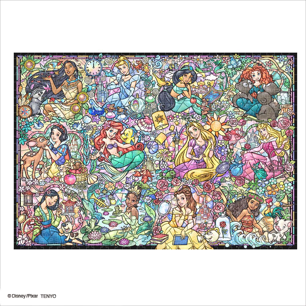 Tenyo In Stained Art Jigsaw Puzzle Disney Princess Collection with Service Card (Tenyo) [Made Japan] 1000-Piece (51.2x73.7cm) DS-1000-776