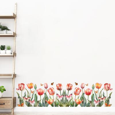 Wall Stickers for Kids Room Nursery Kindergarten Classroom Decor Tulip Flower Butterfly Wall Decals for Bottom Wall Decor