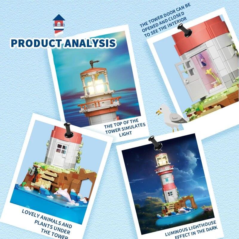 909PCS Lighthouse Music Box Building Blocks Sea Island Street View Model Сборные кирпичи — фото 2