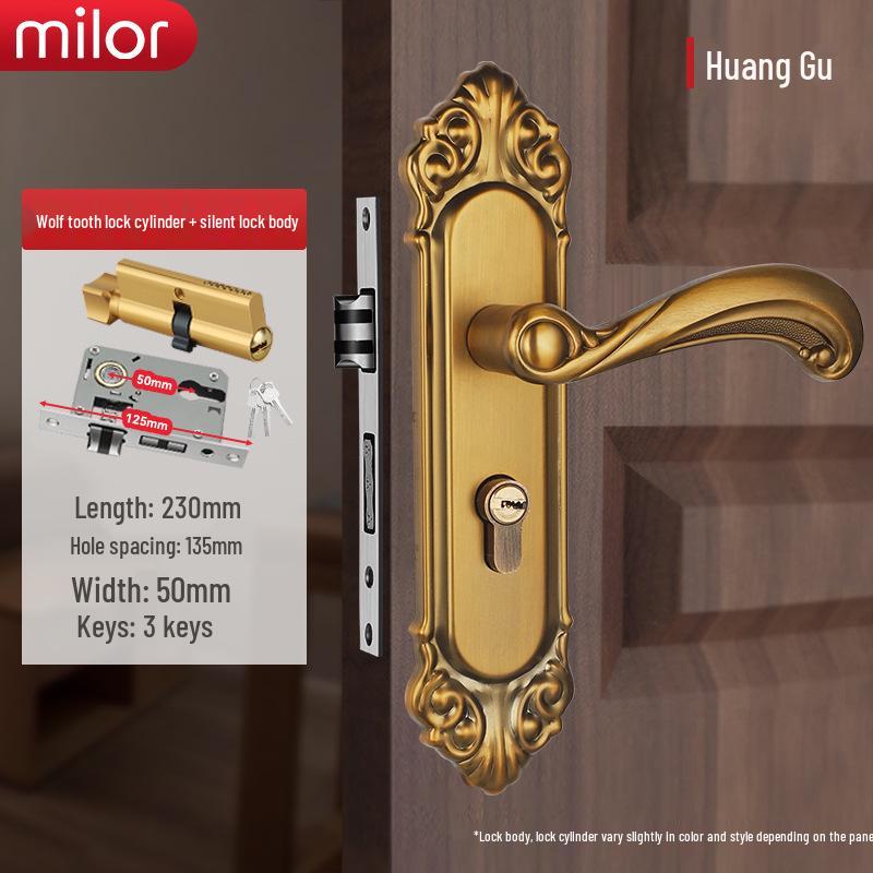 Universal Interior Door Lock Set: Silent Three-Piece Black Handle for Bedroom or Old Door Replacement